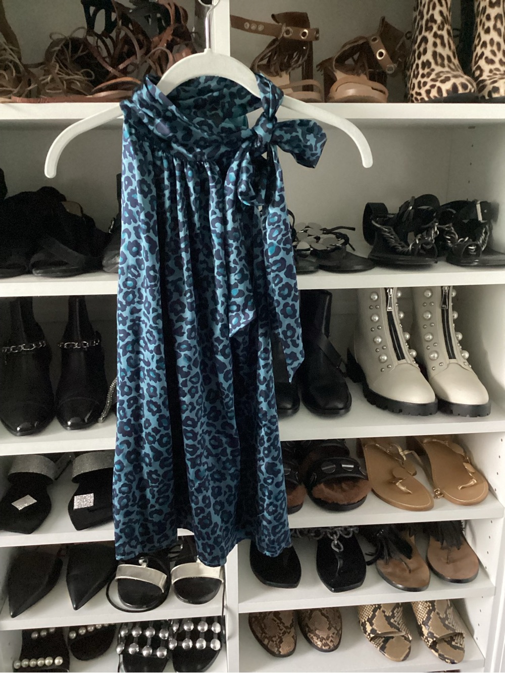 Moda International Blue Leopard Halter With Neck Tie